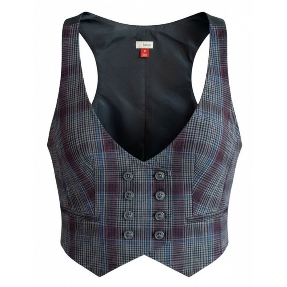 Y2K Hinge Gray Plaid Double Breasted Vest Size M